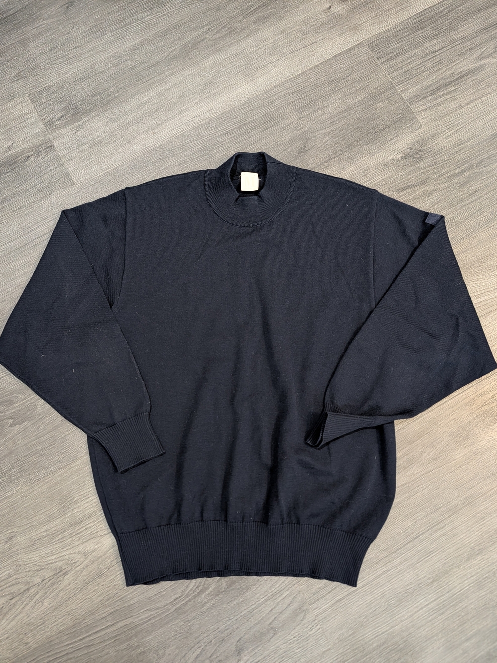 Vintage MARZ Men's 100% Pure New Wool Navy Blue Mock Neck Knit Sweater XL